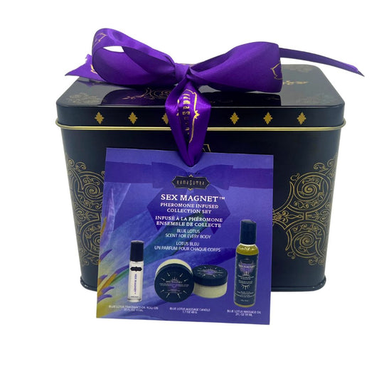 Sex Magnet Pheromone BLUE LOTUS Gift Set | Roll On Fragrance | Massage Oil | Massage Candle