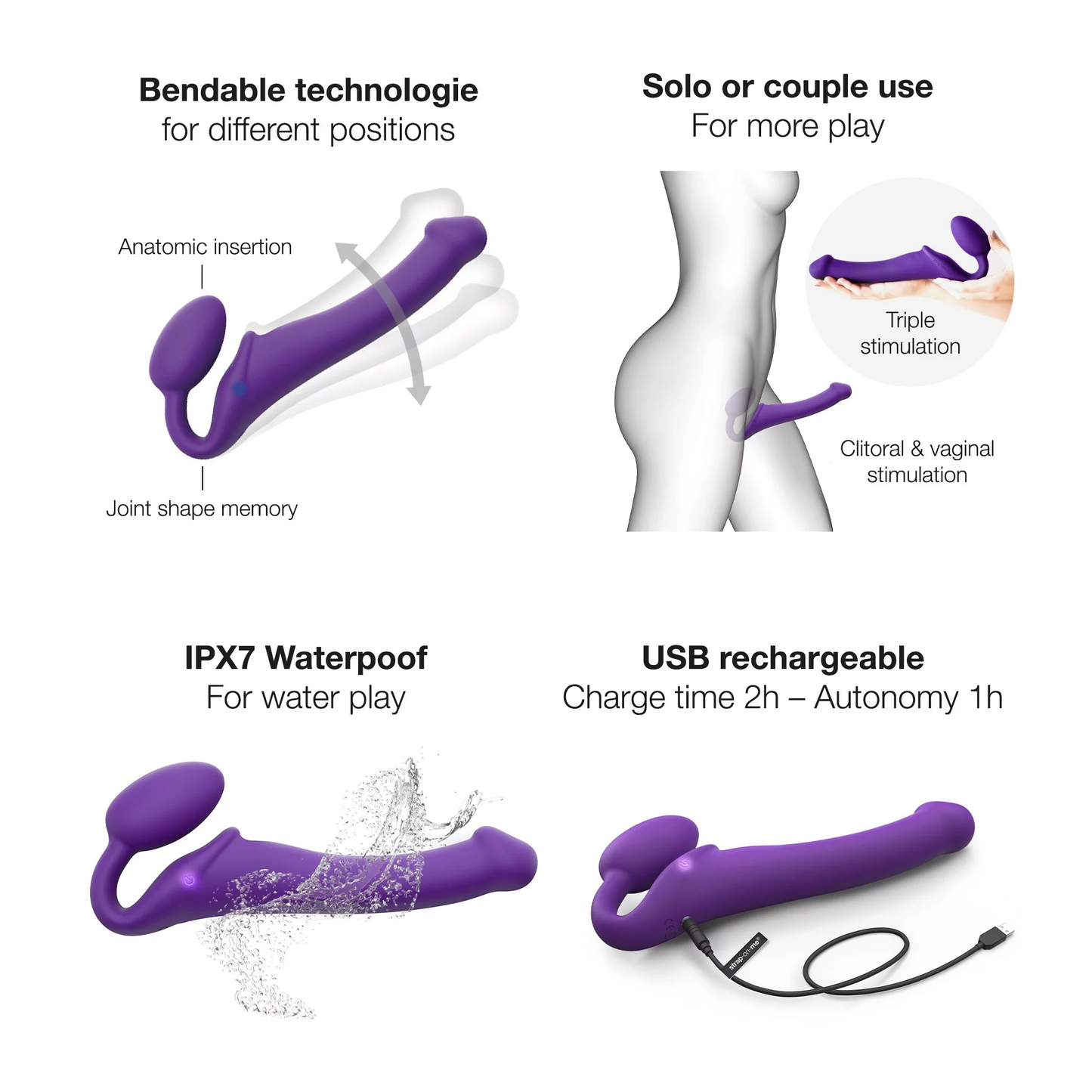 Vibrating Bendable Strap-On | M | Purple